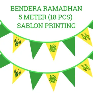 Bendera Ramadhan Idul Fitri Segitiga Model Gantung Warna warni Hijau Kuning Panjang 5 meter