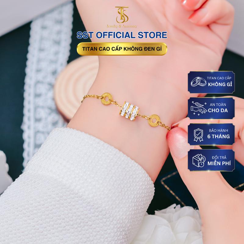 SST Official - Lắc Tay Nữ Titan Không Đen Gỉ LT64: Lắc Lu Thống Đính Đá Lấp Lánh Phối Đồng Xu Thanh Lịch