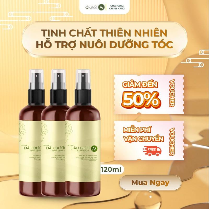  X3NBT120 - Combo 3 Chai Xịt Tinh Dầu Vỏ Bưởi Da Xanh Nana Beauty 120ml hỗ trợ giảm rụng hỗ trợ mọc tóc nhanh dài Chăm Sóc Tóc 