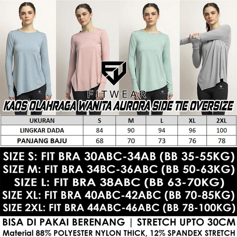 Fitwear - Kaos Olahraga Wanita FITWEAR NEW AURORA DRYFIT SIDE TIE OVERSIZE L/S - S - 2XL 4