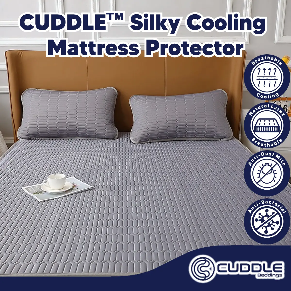 Cuddle Silky Cooling Mattress Protector/ Cool and Soft Lyocell Fabric/ Breathable Latex Layer/ Washable/ Anti Bacteria/ Anti Dust-mite
