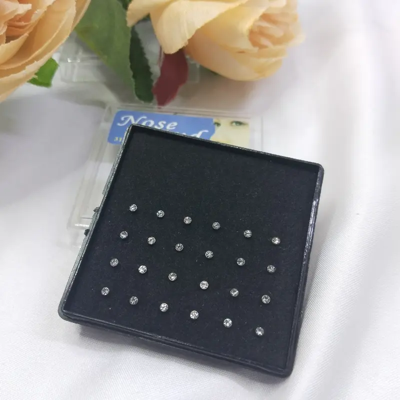 Anting Tindik Hidung 24pcs Tindik Hidung Nose Stud Silver Mata Warna Warni 5