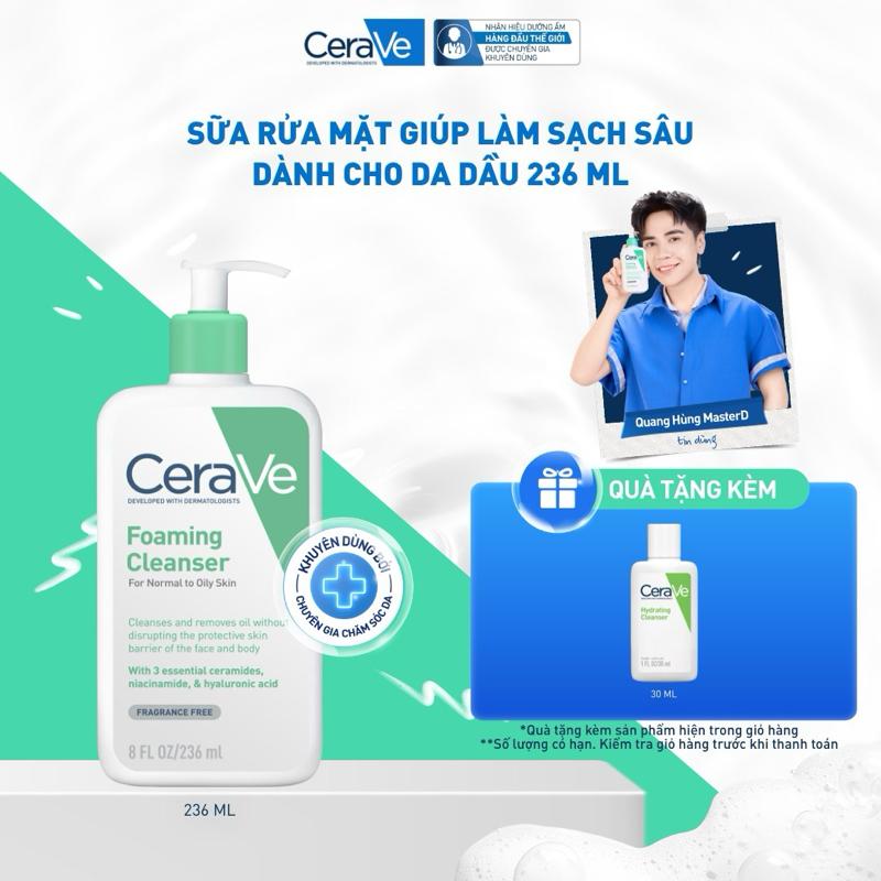 Sữa rửa mặt giúp làm sạch sâu dành cho da dầu Cerave Foaming Facial Cleans 236ML, tạo bọt làm sạch sâu dịu nhẹ và cung cấp độ ẩm cho da. Chăm sóc da_Sữa rửa mặt_Skincare cho Nam và Nữ_Cleansing