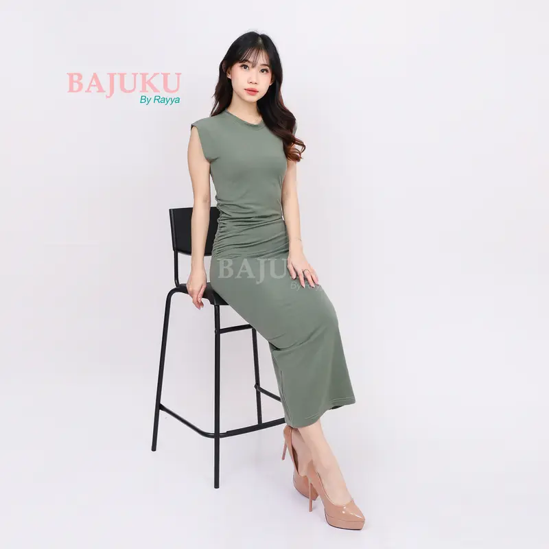 Dress Bodycon Azalea - Vista Terry Spandex - Anti Melar - Midi Dress Wanita - Simple Nyaman Fit 8