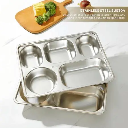 Food Tray Piring 5 Sekat Stainless Steel SUS Emboss 304 BGN - Tempat Makan - Ompreng READY STOCK 7