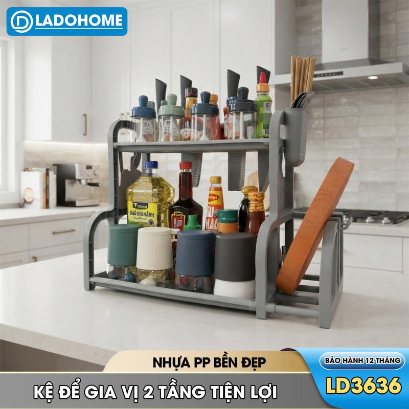 Kệ Đựng Gia Vị Lắp Ráp Để Bàn LD-3636 Nhà Bếp Kitchen Chữ B, Kệ 2 Tầng Có Móc…