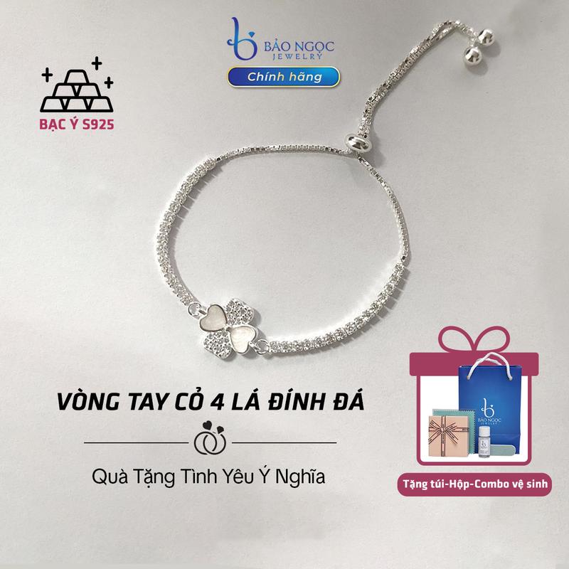Lắc tay bạc chính hãng đẹp cho nữ - Lắc tay Cỏ 4 Lá Đính Đá - Quà Tặng Ý Nghĩa Tinh Tế Tặng Nguời Yêu - Chất liệu bạc s925 xi kim lấp lánh - LT2992 Bảo Ngọc Jewelry