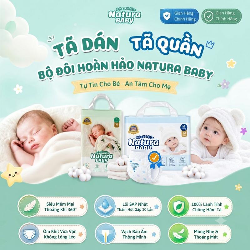 [Tặng 5 Miếng] Combo 1 bịch Bỉm Dán/Bỉm Quần Natura Baby Ultra Soft Cho Bé, Công Nghệ SAP Nhật Bản, Mỏng Nhẹ Siêu Thấm Hút