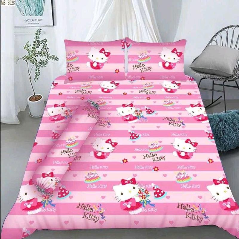 Bộ ga gối Hàn Quốc Thun Lạnh HQ Thoáng khí Hello Kitty Chất liệu mềm mịn thấm hút tốt không ra màu không xù lông giặt máy thoải mái
