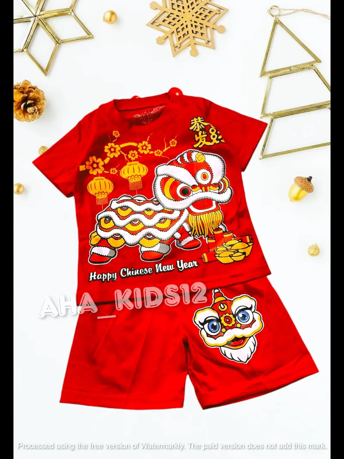 Setelan Baju Imlek Anak Laki-laki Gong Xi Fa Cai Lengan Pendek Bahan Katun Usia Anak 3 Bulan Sampai 10 Tahun Medel Desain Terbaru