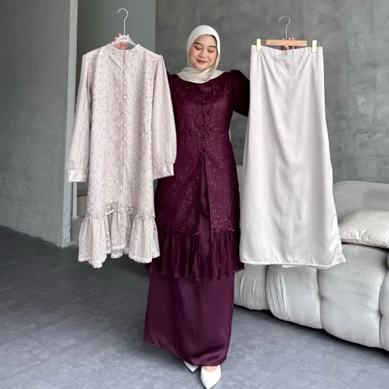 Stuffcisy [READY] Safwa Oneset Silk Tulle Chantily Kondangan Lamaran Wisuda Daily Panjang Setelan Rok Terbaru Kondangan Rempel Formal Muslim 1