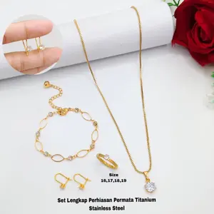 Perhiasan set lengkap wanita dewasa model elegand set perhiasan wanita anti karat dan anti luntur kalung anting gelang cincin satu