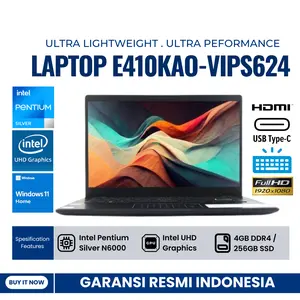 Laptop E410KAO-VIPS624 Pentium Silver N6000 RAM 4GB 256GB SSD 14″FHD Intel UHD Win 11 Home+OHS 2021 - Star Black