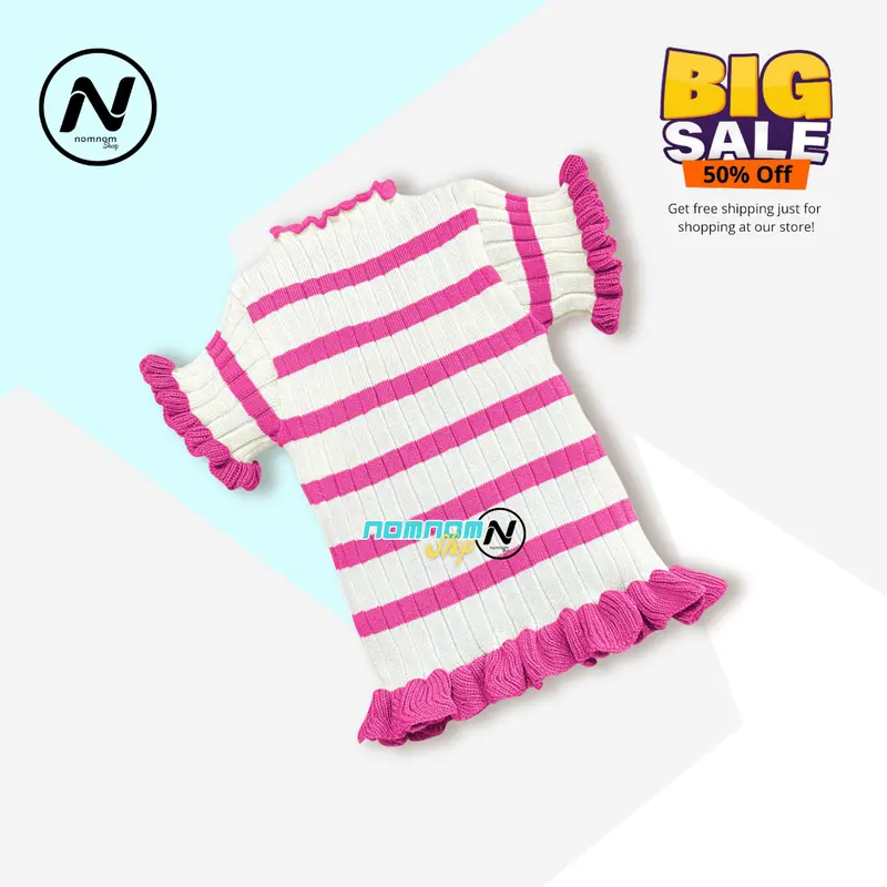 AUDRIS CURLY STRIPE - Atasan baju rajut anak Perempuan lengan pendek Korea kids Fashion 2