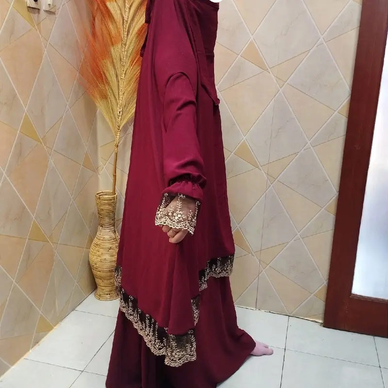 Set Gamis Renda Raya 2024 bonus cadar / gamis set lebaran 2024 free cadar Muslim Jilbab Panjang Syari Cantik Manset 6