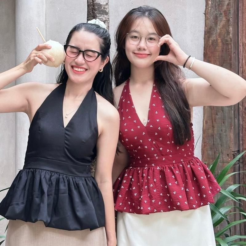 (CÓ MÚT) ÁO CỔ YẾM MÙA HÈ BUỘC NƠ BO CHUN SAU LƯNG A17 Nữ Top Women