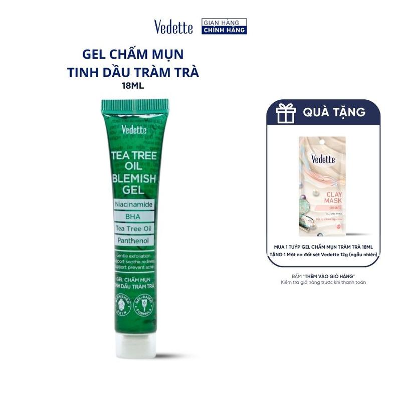 Vedette Gel Chấm Mụn Tinh Dầu Tràm Trà 18ml giúp làm dịu cá nốt mụn ửng đỏ, hỗ trợ ngăn ngừa mụn