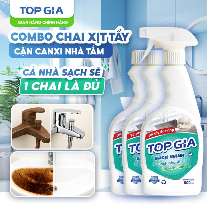 CHAI LỚN 500ml 1 Thùng Chai Tẩy Sạch Nhà Tắm TOP GIA- Tẩy Rửa Sạch Mọi Vết Cặn Canxi Mảng Bám Trên Gạch Inox Kính Dùng cho nhà Tắm An Toàn Không Ăn Mòn Dung Tích 500ml Topgiaclean XĐN
