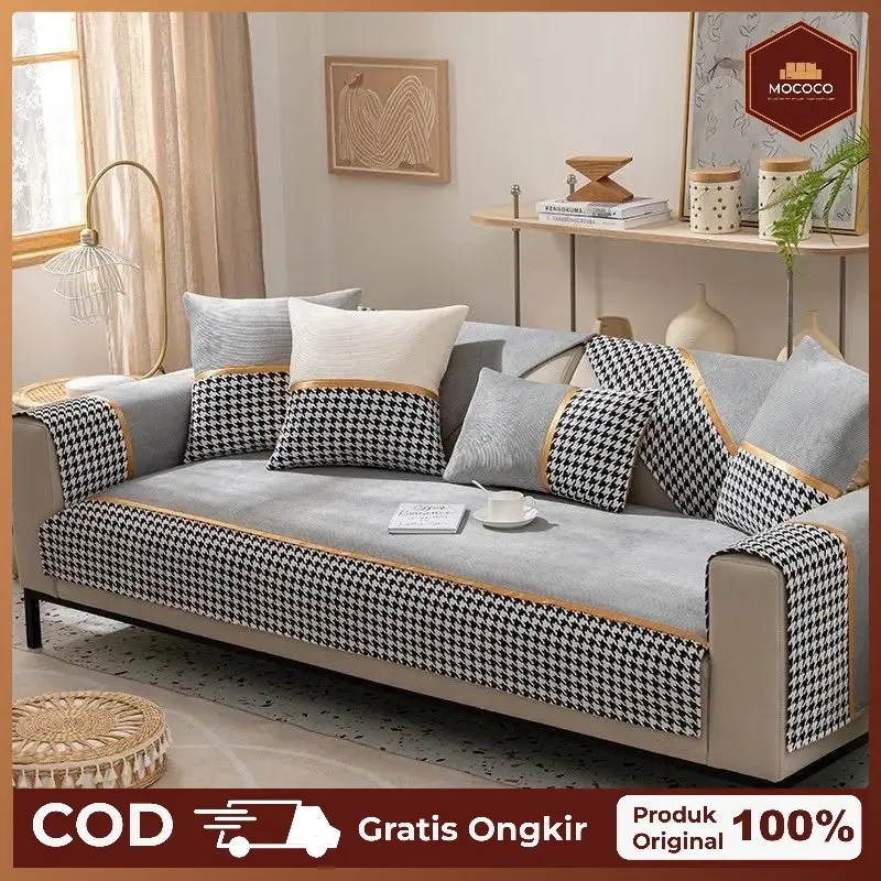 Mococo COD Cover Sofa Sarung Sofa Penutup Sofa Pola Houndstooth Lembut / Alas Handuk Sofa Alas Blanket Sofa 1 2 3 4 5 seater L 7