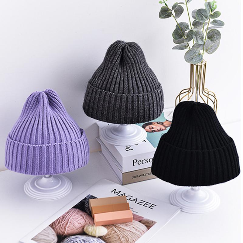 6 Months To 5 Years Baby Kids Winter Warm Ribbed Knitted Beanie Hat New Sweet Solid Candy Color Toddlers Windproof Cap 2