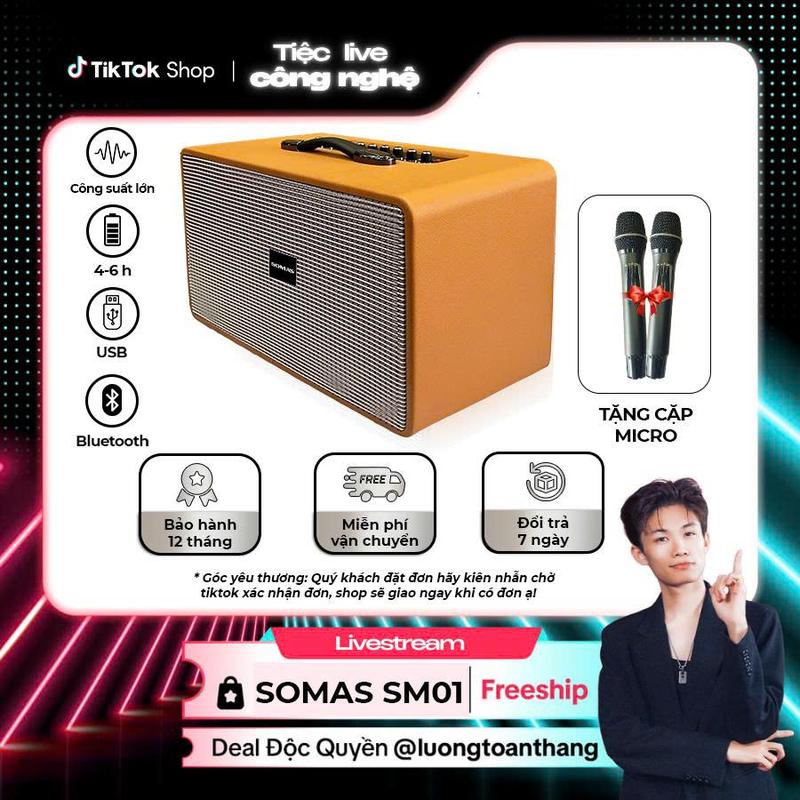 [ LUONGTOANTHANG - SOMAS] Loa Bluetooth Karaoke Nghe Nhạc SM01, Công Suất Lớn, Nghe Nhạc Cực Hay Âm Thanh Lớn Sống Động, Pin Trâu, Chính Hãng BH 12 Tháng