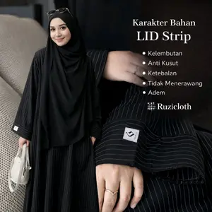 Ruzicloth - Gamis Abaya Salur Stripe Semiwoll Premium Tebal Bahan Jatuh - Dress Raya Series - Baju Wanita - Gamis Arab Syari Wanita Hitam Mahogany Gaun Muslimah Maxi Dewasa Remaja Mewah Muslim Outfit Lebaran