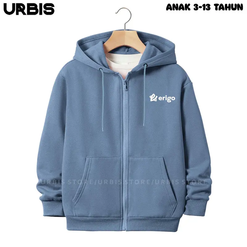 Jaket Sweater Hoodie Zipper Anak Laki-Laki Perempuan Usia 3-13 Tahun Motif Sablon ERIGO Bintang Bahan Fleece Tebal Premium 0
