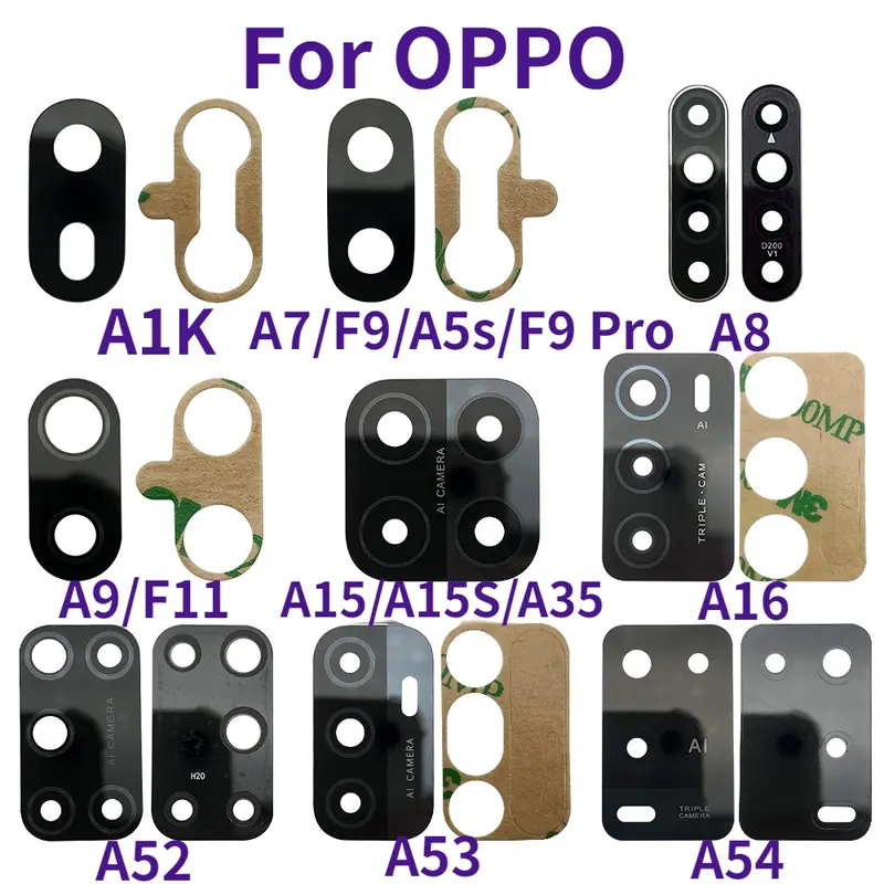 Ống kính camera sau bằng kính có chất kết dính cho OPPO , cho A1k, A5S, A7, A8, A9, A15, A15s, A16, A35, A52, A53, A54, A74, A93, F9, F11 Pro 1