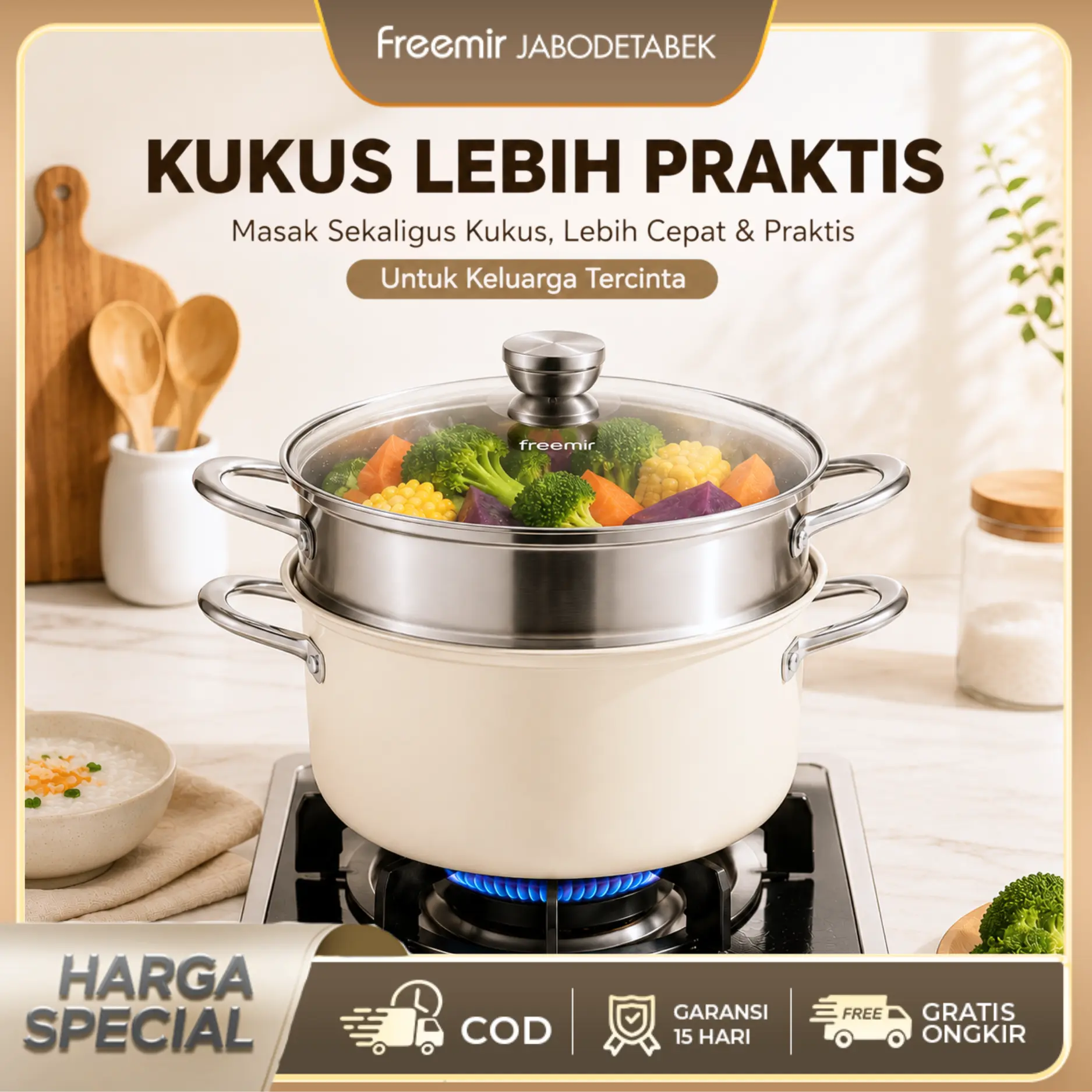[AF] freemir Kukusan Aesthetic Dual Warna Panci Kukus 2 Susun Stainless Wajan Anti Lengket Panci Multifungsi Rebus/Kukus/Tumis Anti Karat Peralatan Dapur Serbaguna