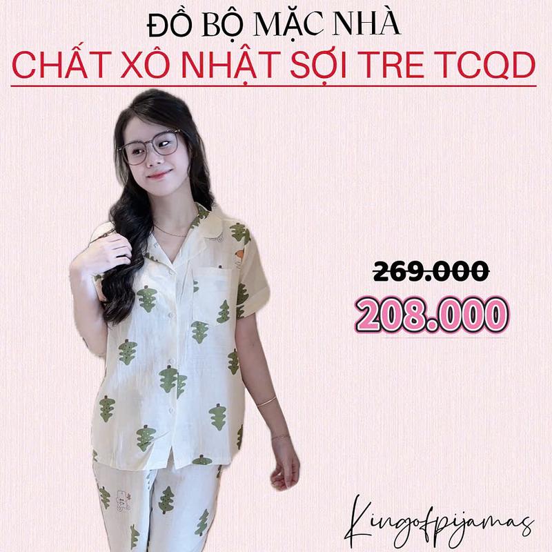 Bộ pijama bộ mặc nhà kingofpijamas Xô nhật sợi tre tay cộc quần dài siêu mát 2023 5