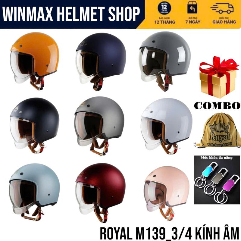 Royal 3 4 M139 & ASIA MT08K Mũ Bảo Hiểm Xe Máy 3 4 ABS Chất Lượng Cao Kính Âm Size M L XL 2XL Combo Móc Khóa Xoay 360° Hợp Kim Hàng Chính Hãng Bảo Hành 12 Tháng