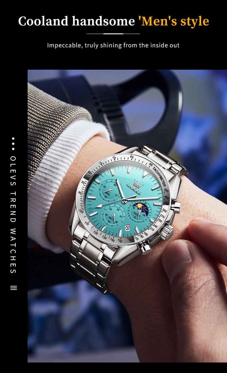 Product Introduction of OLEVS Men's Multifunction Steel Watch | Swiss Quartz + Sapphire Glass | 30M Waterproof & Luminous Dial | Business Minimalist Model 3618 12