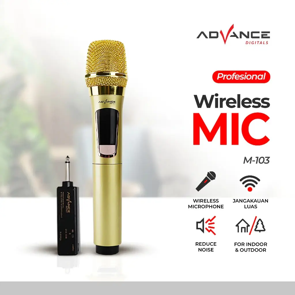 Advance Mic103 Mikrofon Profesional Wireless Gold dengan Garansi 1 Tahun dan Baterai Dapat Dicharge Microphone