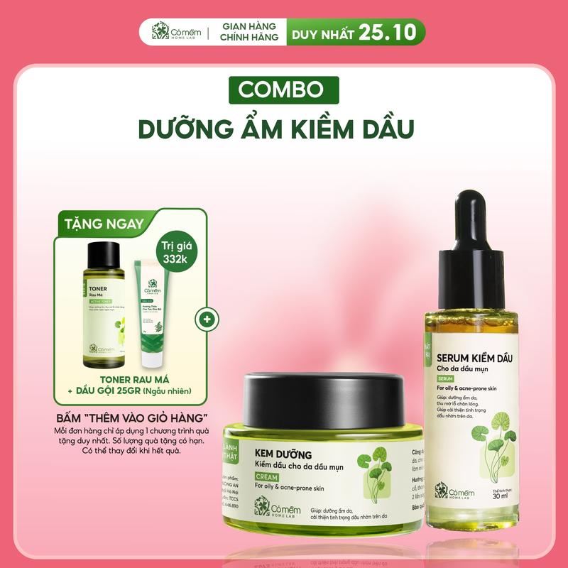 Combo Dưỡng Ẩm Serum Kem Dưỡng Rau Má Cỏ Mềm 80g