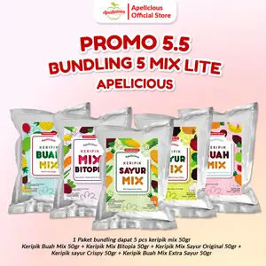 APELICIOUS BUNDLING 5 MIX LITE 50gr - Bundling 5 Keripik Buah / Sayur Mix 50gr  Food Snack