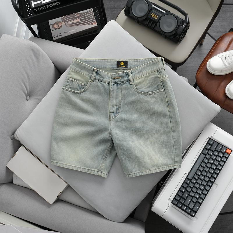 Quần Short Jean Nam Trên Gối N664 VÀNG CÁT Không co giãn, Ống Rộng