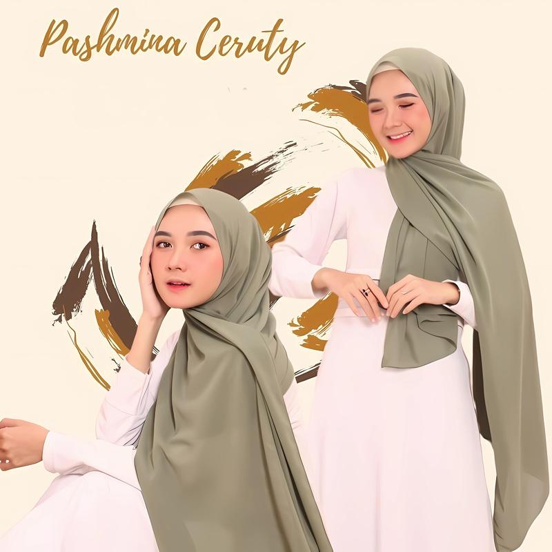 Pashmina Ceruty Babydoll 200x75cm Jahit Tepi Premium Jilbab Panjang 0