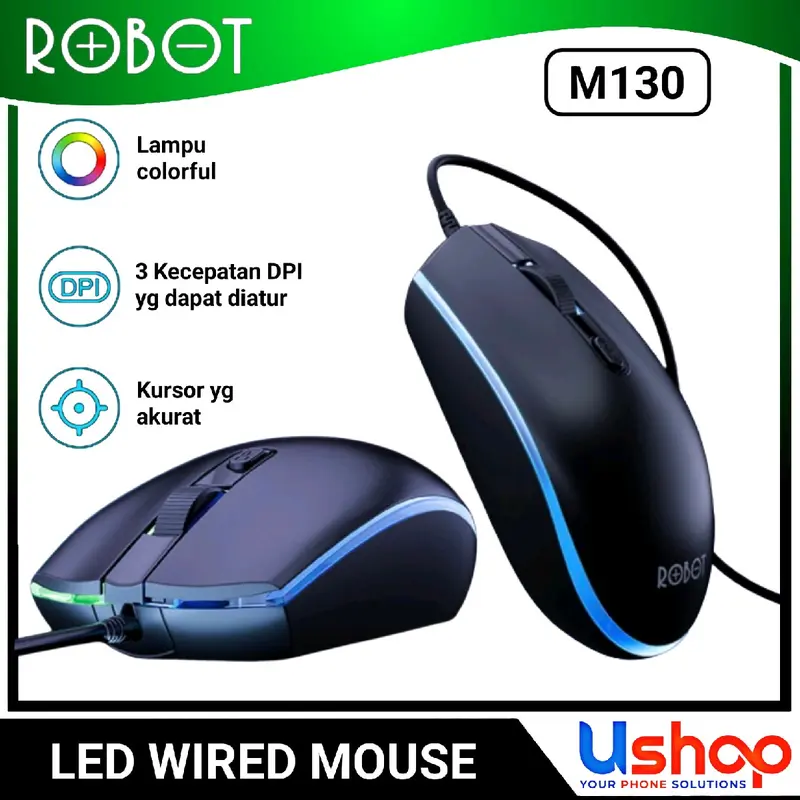 ROBOT M130 Wired Mouse Computer PC/Laptop | Corolful LED 3 Kecepatan 1600DPI 0
