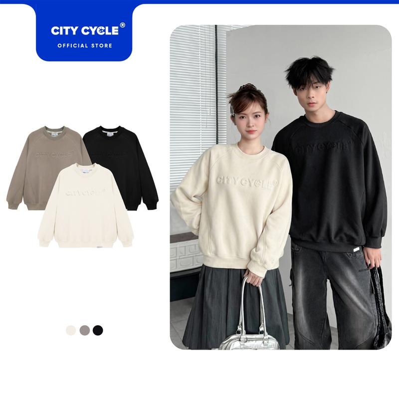  Áo sweater nam nữ đôi mùa thu đông nỉ bông dày Local Brand Chính Hãng City Cycle Áo Sweater Raglan Embossed 