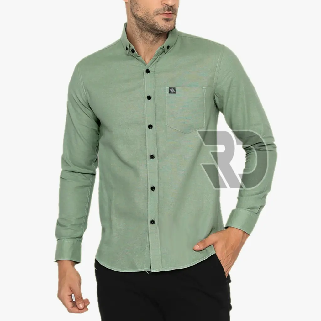 Kemeja Pria Lengan Panjang Motif Terbaru Hijau Sage Katun Oxford Premium Distro M L XL -Super Simple