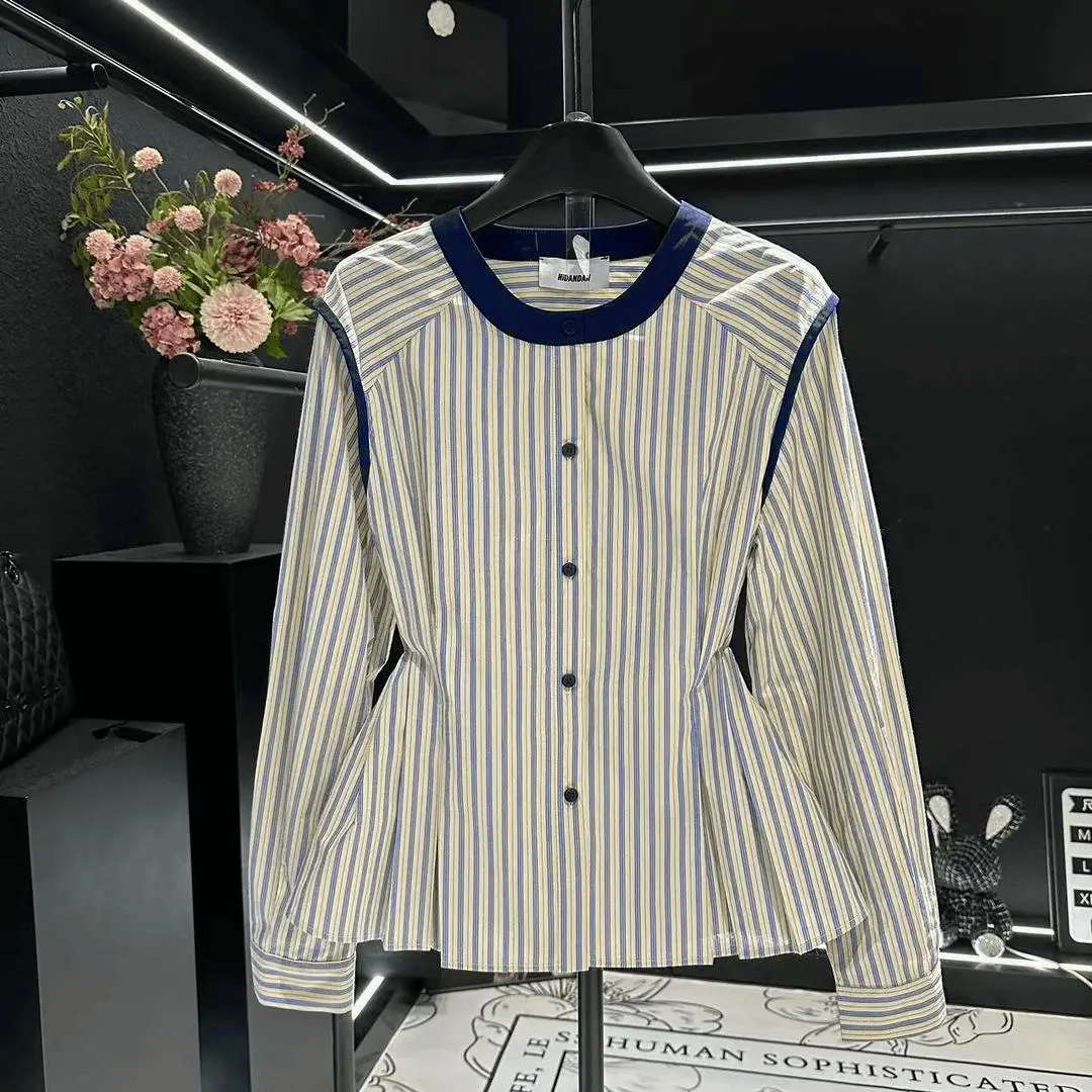 New chic unique slim shirt WOMEN'S fashion design ordered color striped long sleeve shirt WOMEN'S fashion
