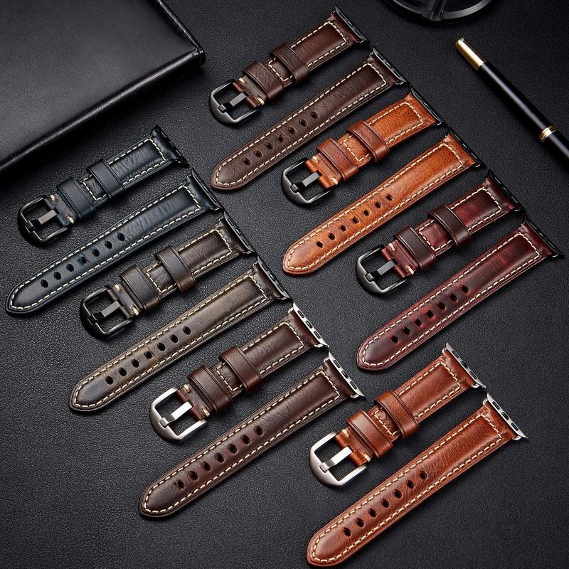 Product Introduction of Quality Watchbands for Apple Watch Series 9 8 7 SE Ultra 2 49mm 45mm 44mm 41mm 40mm Bracelets Cow Leather for Apple Watch Straps 10