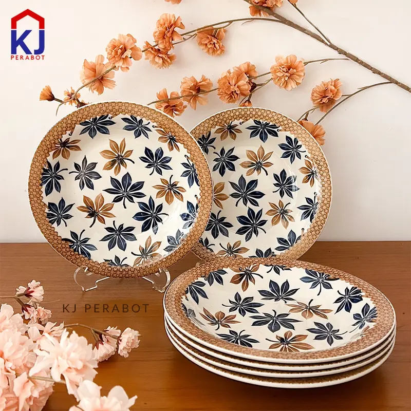 KJ Perabot - White Line Piring 8 inci Bulan 6`S Set Simple Kitchenware 2