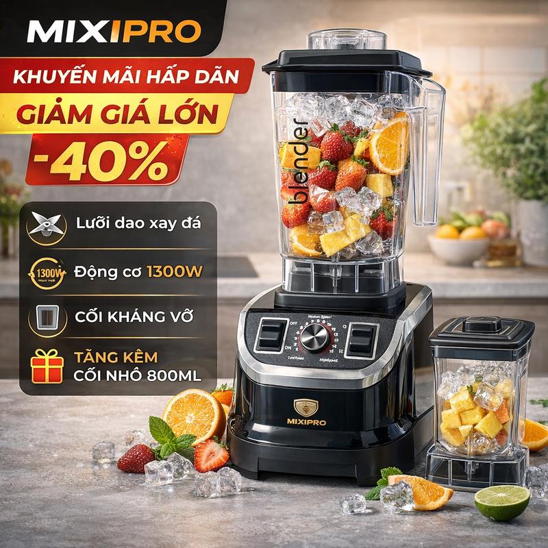 [Deal Độc Quyền MixiPro] Máy Xay Công Nghiệp 1300W MiXi Pro 9525 – Xay Sinh Tố, Kèm Cối Xay Hạt 800ml, Cối Lớn, Cực Mạnh - Bh 12 Tháng