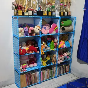 VINAFANG Rak Buku Serbaguna 3 Sisi 12 Ruang Portable Lemari Susun Multifungsi Bahan Kain Hemat Ruang Praktis Untuk Kamar Tidur  Simpan Buku Mainan Mudah Dipasang COD lemari untuk buku sekolah
