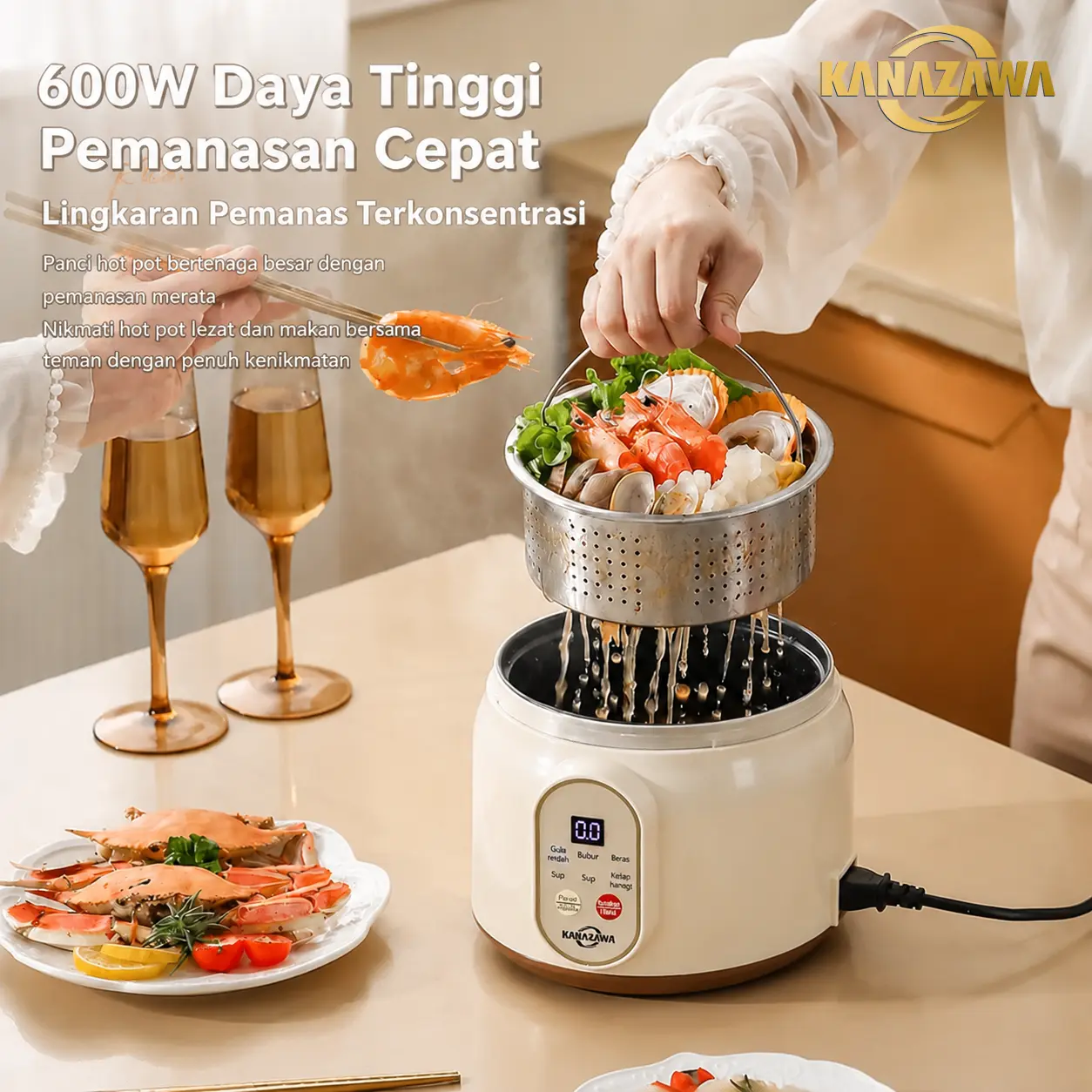 [KANAZAWA]Panci nasi pintar rendah gula, panci nasi mini, panci nasi 3-in-1, panci nasi multifungsi untuk 2 orang