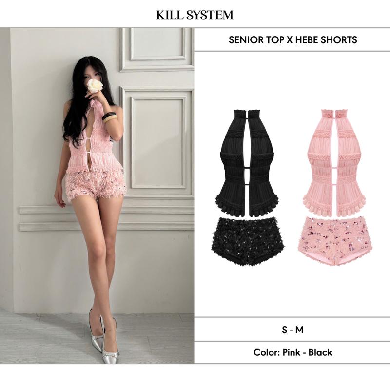   CÓ TÁCH LẺ  Set áo yếm cột dây hở lưng + quần kim sa tôn dáng SENIOR -  KILLSYSTEM 