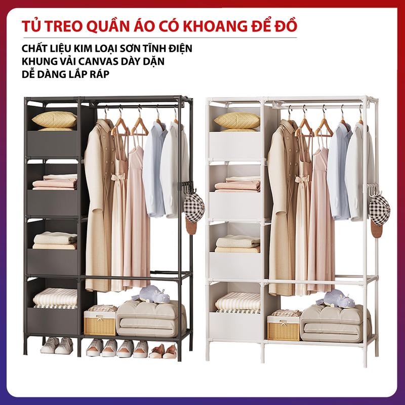 Tủ Treo Quần Áo, Giá Treo Quần Áo Bằng Kim Loại Lắp Ráp Tiện Lợi Thông Minh Thiết Kế Hiện Đại