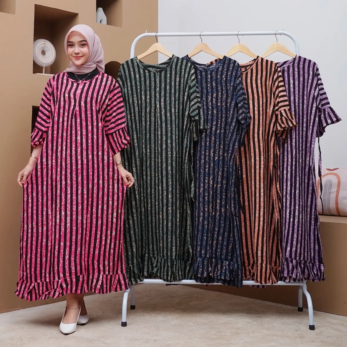 Gamis Rayon Premium Motif lorek warna