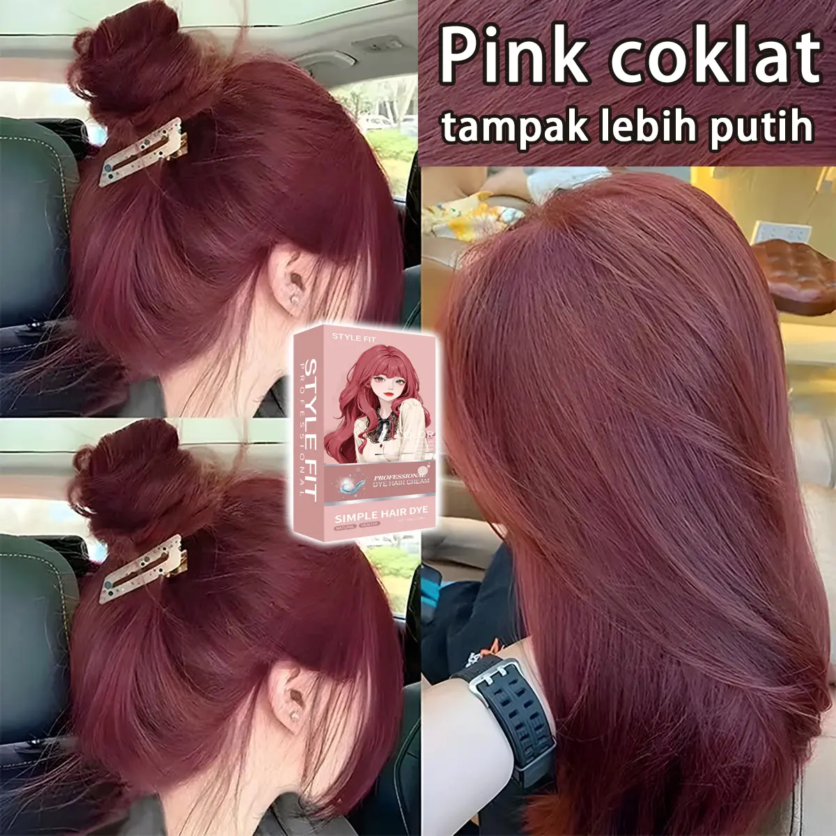 Pengiriman Cepat Tampak Lebih Putih Pink Coklat Pewarna Rambut Cat Rambut Tidak Pemutih Merawat Kepala Hair Color Milk Tea Coklat Hazelnut Caramel Coffee Golden Brown Hijau Olive Warna Rambut